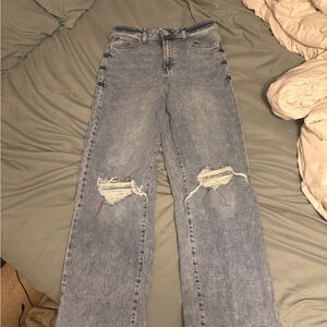 SO Women's Light Blue Distressed Straight Leg Jeans
